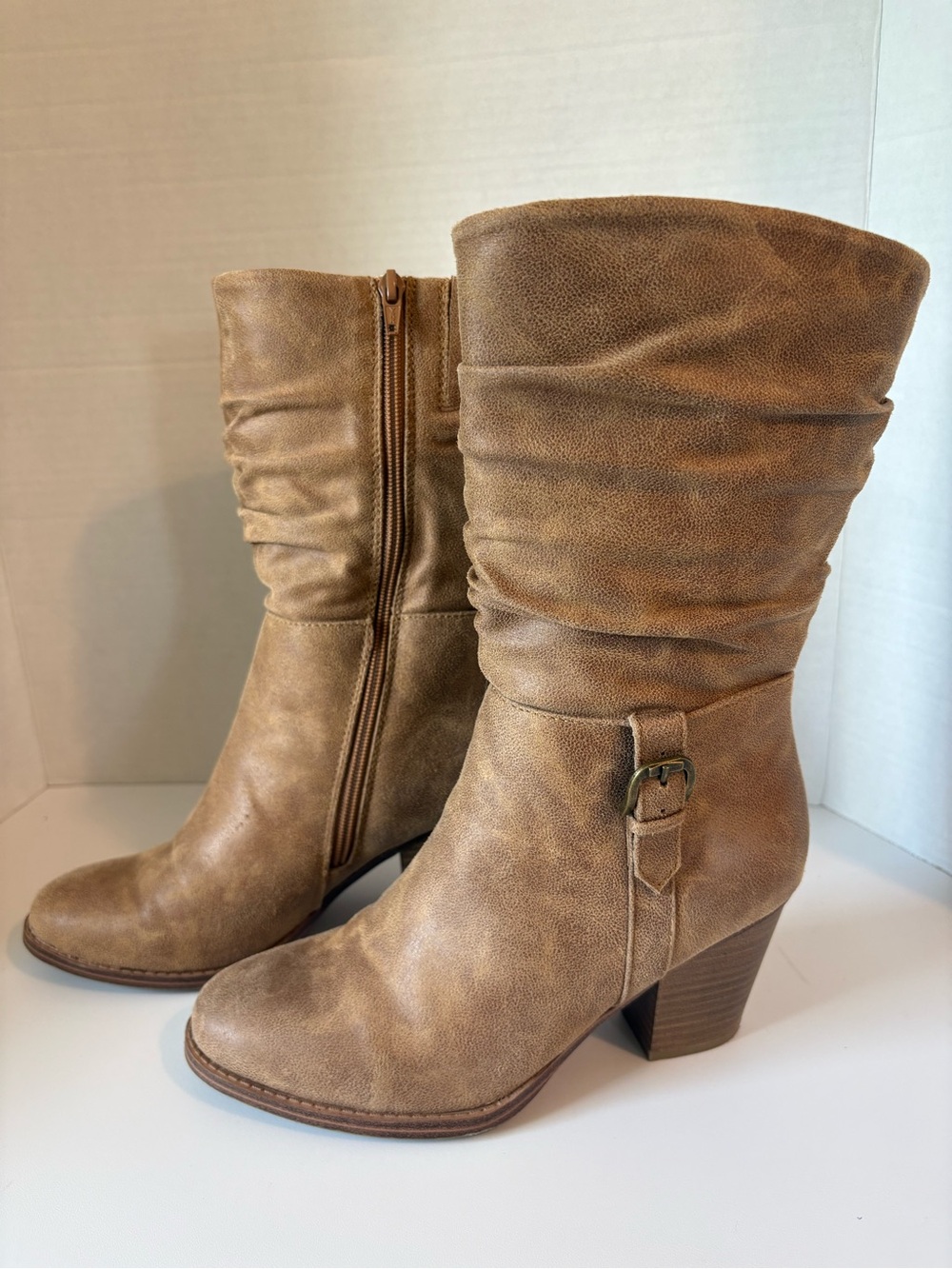 Barstraps Mid-Calf Slouch Cowgirl Boot with Buckle Sz 6.5M